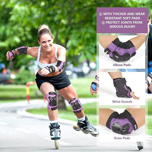 Skating Protective Gear Kids Toddler Knee Pads and Elbow Pads Set, Bike Protection for Kids Wrist Guards for Roller Skating Skateboarding Cycling Purple