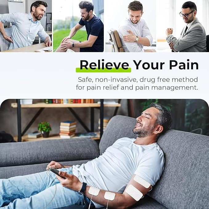 AUVON 3-in-1 TENS Unit Muscle Stimulator, EMS Massage Machine with 40 Intensities for Gradual Shoulder, Sciatica, Back Pain Relief, 24 Modes Rechargeable Electronic Pulse Massager with 12 TENS Pads