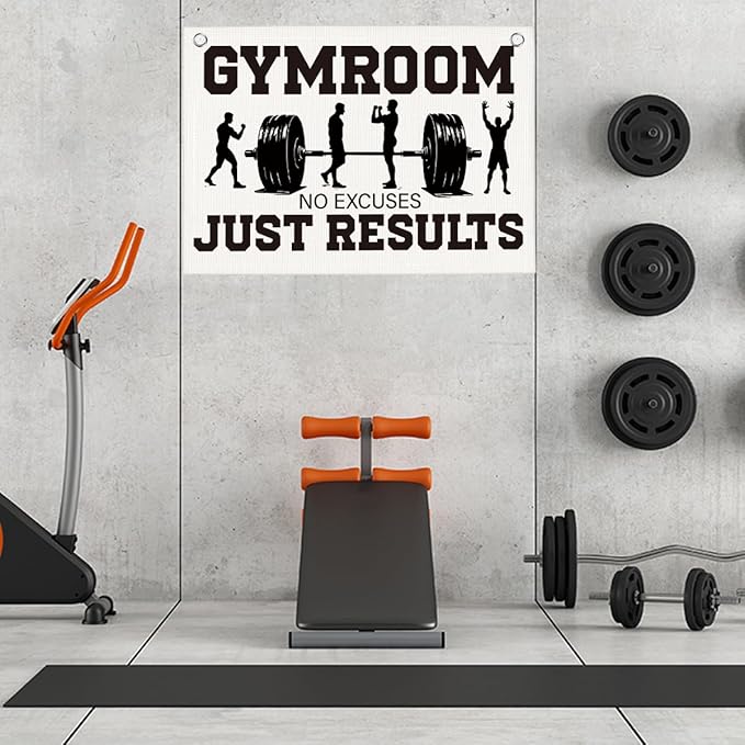 Gym Room No Excuses Just Results Gym Motivational Wall Art Banner Dorm Posters Gifts for Guys Men Women Gym Flag Decor for Home Gym Bedroom Workout Room 30x20 Inchs