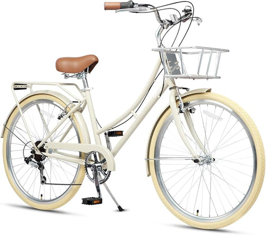 AVASTA Astrid Vela Hybrid Bike for Adult Women Female Lightweight Step Through 26 Inch High Tensile Steel Frame City Commuter Comfort Lady Bicycle, 6-Speed, Multiple Colors