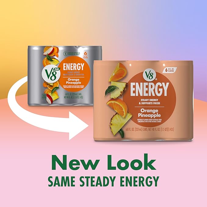 V8 Energy Orange Pineapple Energy Drink, 8 fl oz Can (24 Pack)