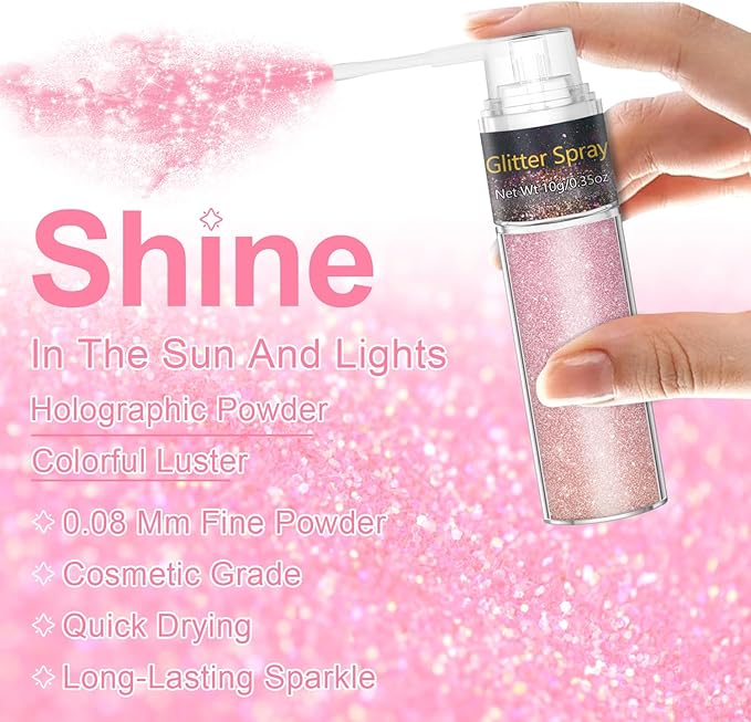 Hair and Body Glitter Spray, 1PC Pink Hair Glitter Extra Fine Face Shimmer Powder for Clothes, Festival Loose Sparkle Powder for Rave Clothes Nail Art Easter Halloween Crafts (Pink)