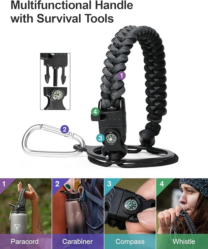 40oz Insulated Water Bottle,Stainless Steel Vacuum Water Bottle, BPA-Free & Leakproof -with Paracord Handle,Strap,Straw Spout Lids,Large Water Jug for Gym Sports