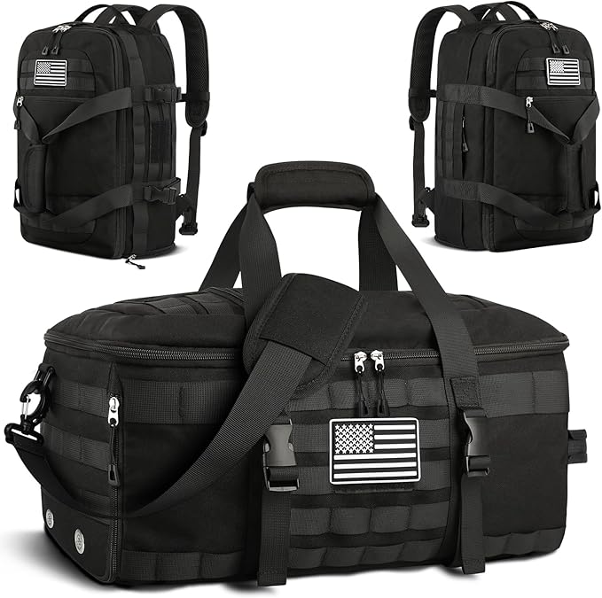 ETRONIK Gym Bags for Men Women, Tactical Duffle Bag Backpack with Shoe Compartment, 3 in 1 Carry on Travel Backpack with Wet Pocket, Weekender Overnight Range Bag for Workout Football Gym, Black