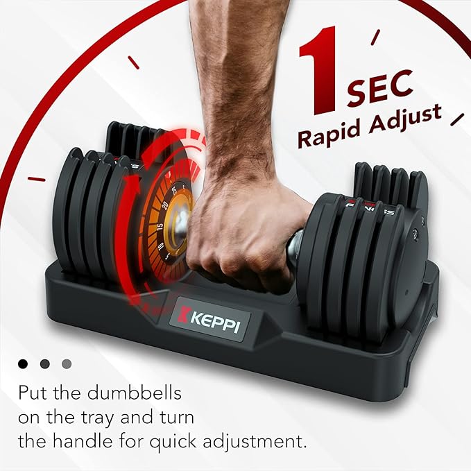 Keppi Adjustable Dumbbells Set-25lb/40lb/55lb/60lb, Anti-Slip Metal Fast Adjust Weight Handle, Exercise & Fitness for Full Body Workout - Adjustable Dumbbell Series