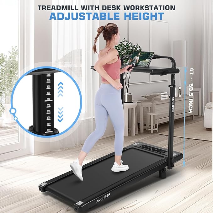 Walking Pad Treadmill with Desk Workstation,3.0 HP Foldable Treadmills with 12% Incline & Handle Bar,300lbs Capacity,2s Folding,Ultra-Quiet,Small/Compact Under Desk Treadmills for Home Ofiice