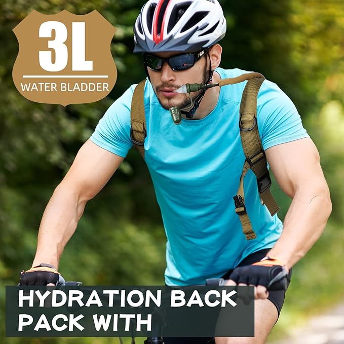 4 Pack Tactical Hydration Backpack with 3L Water Bladder Military Daypack Water Backpack Lightweight Hydration Back Pack for Running Cycling Climbing Hiking for Men Women