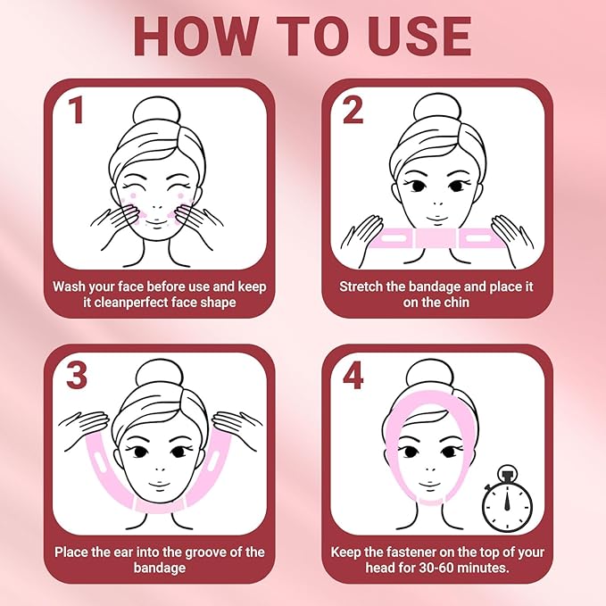 Reusable V Line Lifting Mask with Chin Strap for Sleeping,Face Lift Prevent Sagging, Jaw Exerciser,Pink,M