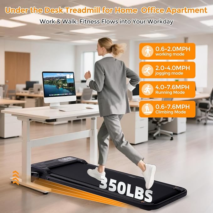 Walking Pad Treadmill with Handle Bar & Adjustable Incline, 0.6-7.6MPH Portable Small Treadmills for Home Small Spaces, 350LBS Compact Under The Desk Treadmill with Handles, 3.5HP Electric Treadmills