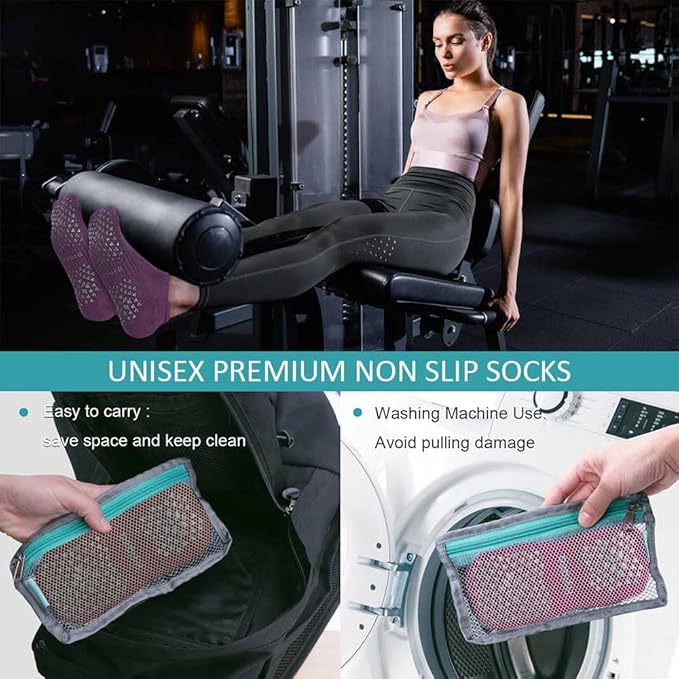 Hylaea Unisex Non Slip Socks with Grip for Yoga, Hospital, Pilates, Barre | Ankle, Cushioned