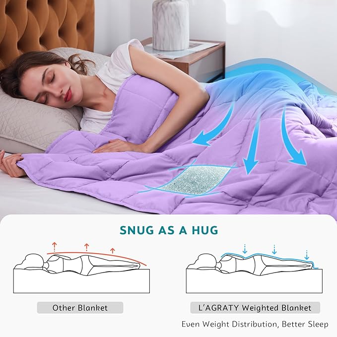 L'AGRATY Weighted Blanket - 48"x72" 15lbs Cooling Breathable Heavy Blanket with Glass Beads for Adult All-Season