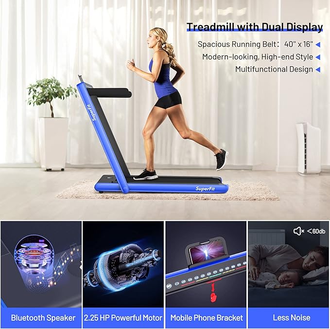 GYMAX Walking Pad, Dual LED Display 2 in 1 Under Desk Treadmill for Home with Remote & Smart App Control, 2.25HP Foldable Portable Treadmill Running Machine for Office Small Space
