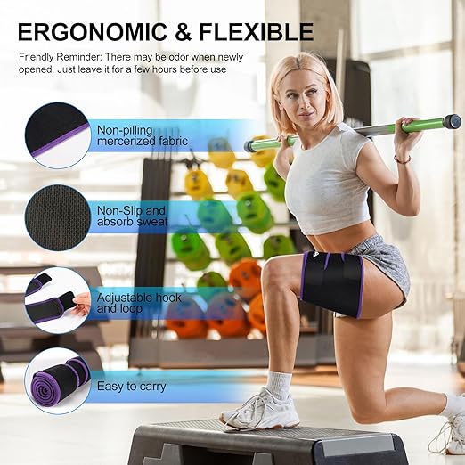 supregear Thigh Wraps Support, Adjustable Compression Neoprene Thigh Sleeve Hamstring Quad Wrap Upper Leg Brace for Women Men Pulled Groin Muscle, Quadriceps, Black + Purple, L
