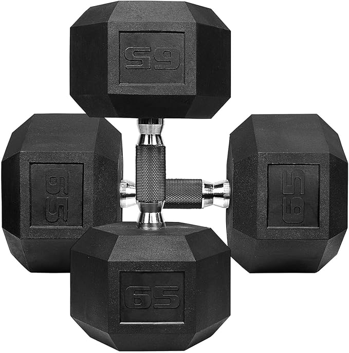 WF Athletic Supply Rubber Encased Hex Dumbbells with Rubber Grip Contoured Handle for Muscle Toning, Strength Building & Full Body Workout