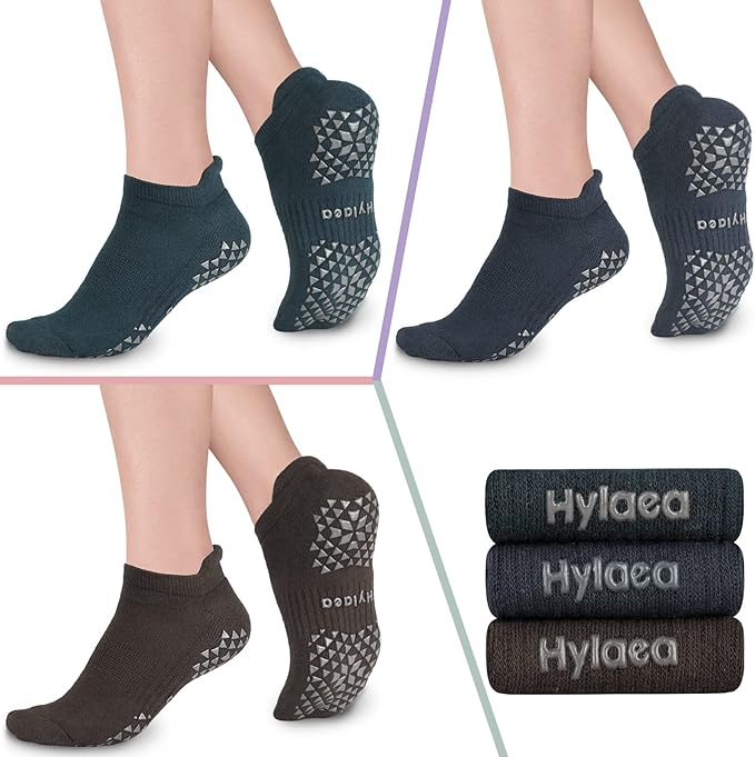 Hylaea Unisex Non Slip Socks with Grip for Yoga, Hospital, Pilates, Barre | Ankle, Cushioned