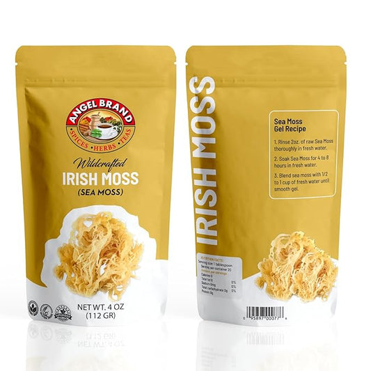 Angel Brand Irish Sea Moss 4 oz Pouch - Nutrient Rich Sea Vegetable Harvested from Pristine Ocean Waters - Enhance Wellness Journey with Irish Sea Moss Raw - Perfect for Smoothies & Soups