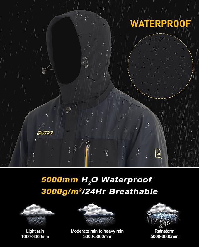MAGCOMSEN Men's Hooded Windproof Water Resistant Rain Jacket Windbreaker 5 Pockets for Hiking,Fishing,Travel