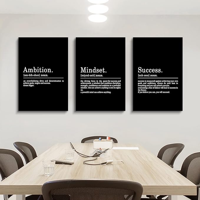 Inspirational Canvas Painting Wall Art -EPHANY ART, Motivational Wall Art Success Framed Entrepreneur Poster Positive Quotes Wall Poster for Home Office Workplace (M-3pcs,16x24inchx3pcs)