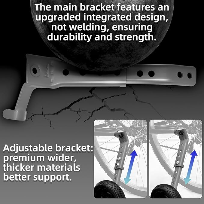 Adjustable Bicycle Training Wheels for Adults, Fit 24" to 28" Bikes, Steel Construction, Black, 1 Pair - Safe and Stable Learning Training Wheels