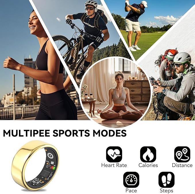 Smart Ring for Men Women with Black Charging Box, Bluetooth, Health Ring , IP68 Waterproof, Fitness Ring Tracks Heart Rate/Sleep/Steps/Sports Activities/Blood Oxygen,non-subscription app (Gold, 12)