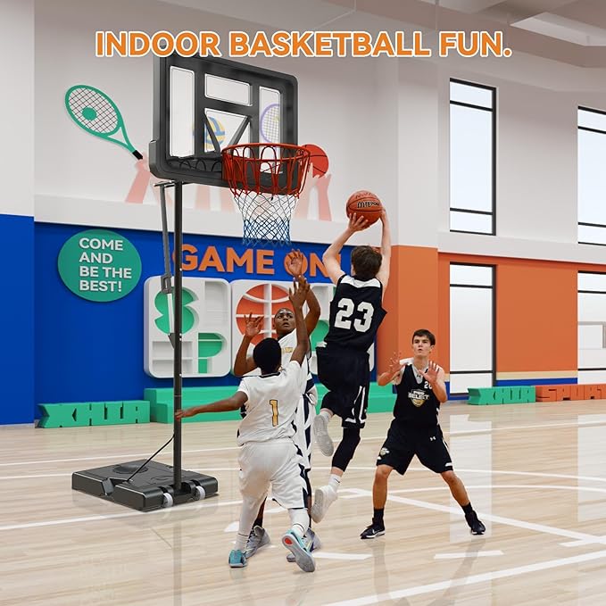 GORISE Portable Basketball Hoop for Home Outdoor Use, Adjustable Height, Shatterproof Backboard, for Daily Practice in Backyard or Garage Indoor Outdoor Backyard Pool