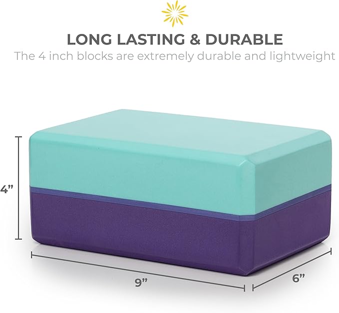 Sunshine Yoga 4" Striped Yoga Block, 6 Pack Bulk EVA Foam Yoga Blocks, Firm and Supportive Yoga Brick, Balance Foam for Stretching, Pilates, and Workout, 4" x 6" x 9"