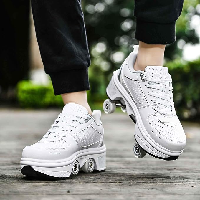 Double-Row Deform Wheel Automatic Walking Shoes Invisible Deformation Roller Skate 2 in 1 Removable Pulley Skates Skating Parkour