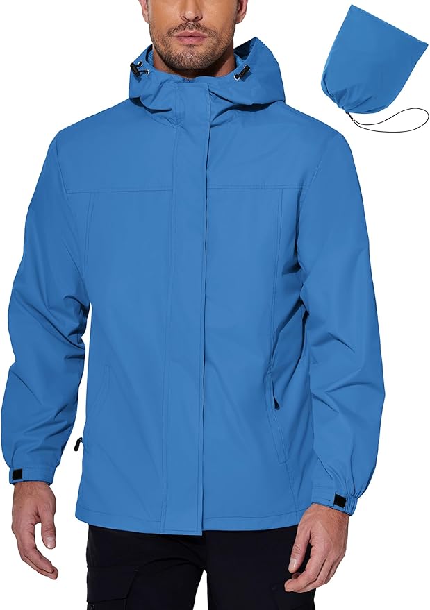 COOFANDY Men's Rain Jacket Waterproof With Hood Lightweight Packable Shell Raincoat Windbreaker For Cycling Golf Travel