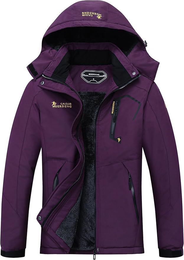 MOERDENG Women's Waterproof Ski Jacket Warm Winter Snow Coat Mountain Windbreaker Hooded Raincoat Jacket