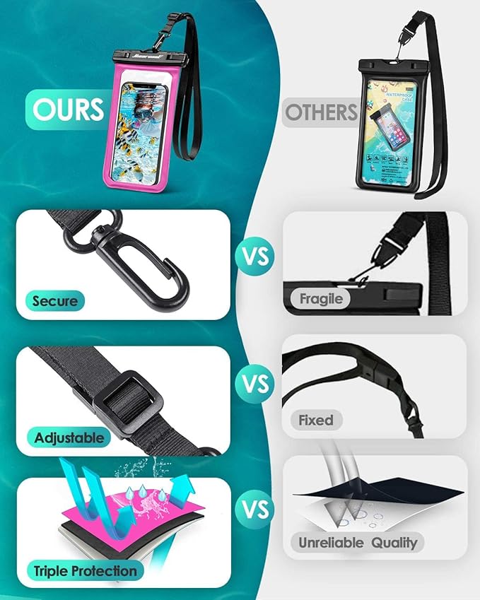 Hiearcool Waterproof Phone Pouch,Waterproof Phone Case for iPhone 17 16 15 14 13 Pro Max,IPX8 Phone Waterproof Pouch for Beach Cruise Ship Travel Essentials Green&Bright Red-2Pack