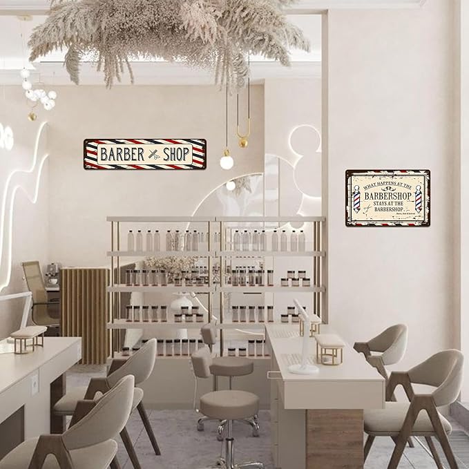 Barber Shop Decor Accessories - Barbershop Poster Metal Tin Signs Vintage Wall Art, Barber Gifts for Men Haircut Decorations 4x16 Inch