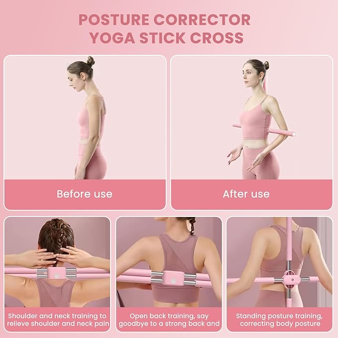 Posture Corrector Yoga Cross Stick - Back Pain Relief for Adult And Child，Back Cross Orthosis Yoga Stick, Improving Hunchback And Chest Back Support Posture, Orthosis Can Stretch 23.6-35.4in