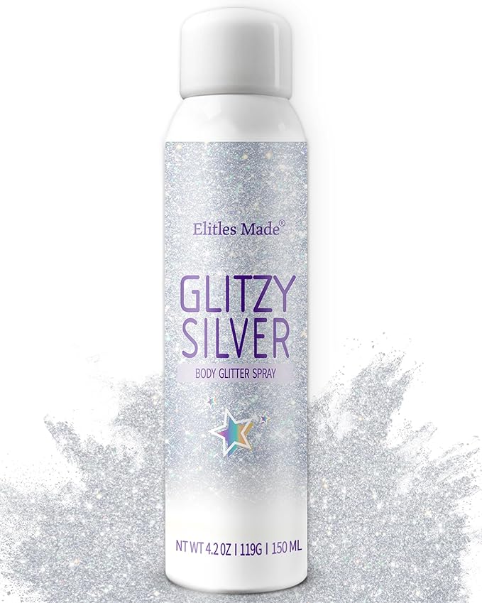 Hair Glitter Body Glitter Spray, 150ML Glitter Hairapray Silver Glitter Spray for Hair and Boday, Hair Glitter for Kids Women, Body Shimmer Festival Rave and Makeup 4.2 Fl Oz