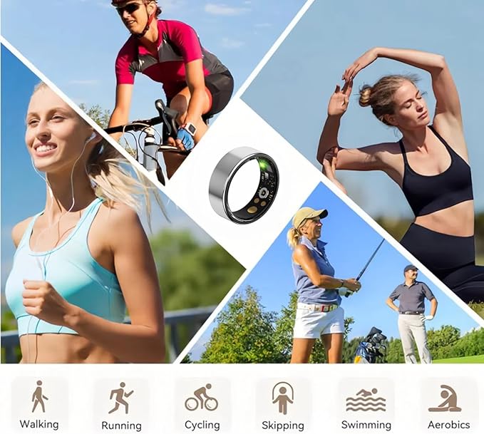Smart Wellness Ring, Stylish Fitness Tracker with Heart Rate, Blood Oxygen, Blood Pressure, Sleep & Step Monitor. IP68 Waterproof, No Subscription, iOS & Android Compatible (Silver, 11)