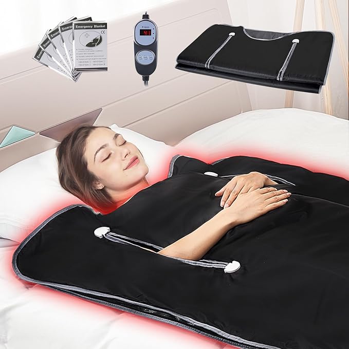 VEVOR Sauna Blanket, Compact Infrared Home Sauna with Oxford Fabric, Features Arm Openings & Carbon Fiber Warmers, Temp Settings 95-176℉, Timer 5-60 Mins, 75x35 inches