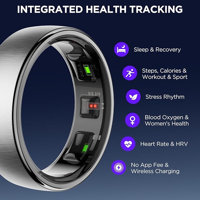 Smart Ring for Women Men, Activity Fitness Tracker with 24/7 Heart Rate Monitor, Waterproof Sleep Tracker Fitness Ring, Step Counter, Calorie Pedometer, No APP Fee,for iOS Android (Silver,#14)