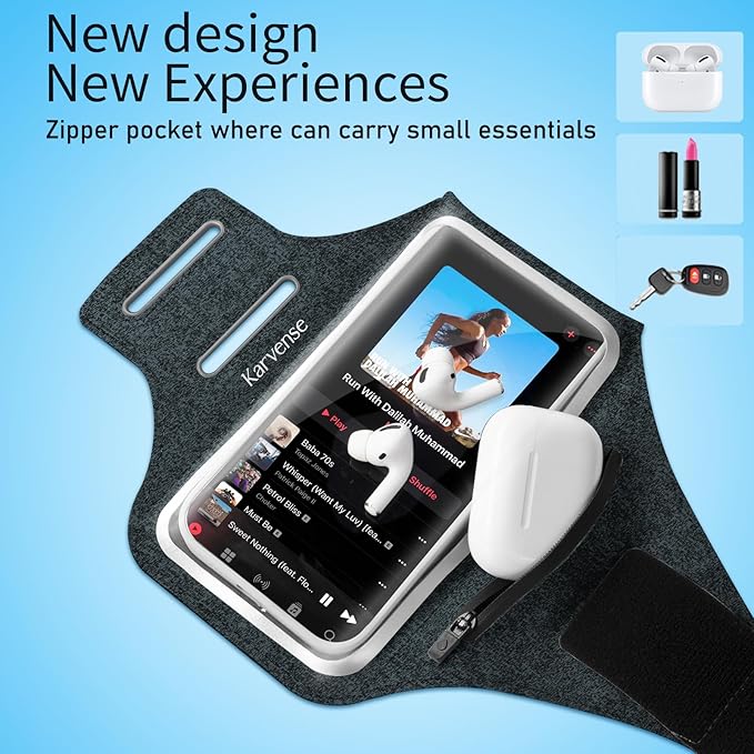 Phone Holder for Running-Arm Band for Running for iPhone & Samsung Galaxy, Cell Phone Armband Holder for Walking, Gym, Workout, Men, Women, w/Adjustable Strap&Zipper Pocket (Black Heather-M)