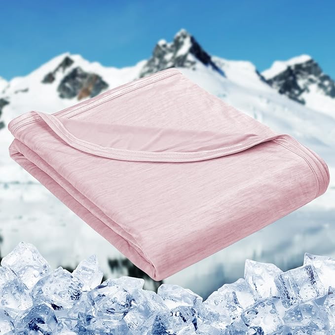 HOMFINE Cooling Blankets for Hot Sleepers - Summer Blanket Thin Lightweight Breathable Soft Double Side Enhanced Cooling for Bed Couch Sofa, Keep Cool for Night Sweats (Pink, 90 x 90 inches)