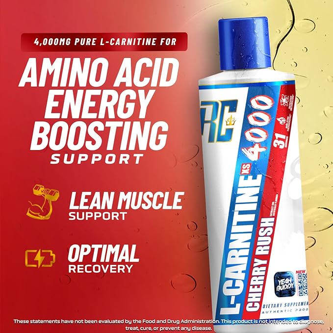 Ronnie Coleman Signature Series L Carnitine XS 4000 Liquid, Stimulant Free, Sugar Free, Zero Carbs, Lean Muscle Strength Support for Men & Women, 16 Oz (16 oz, Cherry Rush (4000))