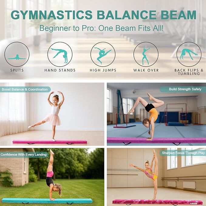 AWSUM Foldable Balance Beam for Kids, 6ft/8ft/9ft/10ft Anti-Slip Gymnastics Equipment, Suede Cover, Toddler to Teen, for Home Training School