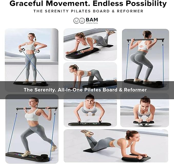BAM Athletica Serenity Foldable Pilates Reformer Board | Compact Home Pilates Machine for Gentle Core, Balance & Mobility | Low-Impact Pilates Board with Light Resistance for Pilate Beginners