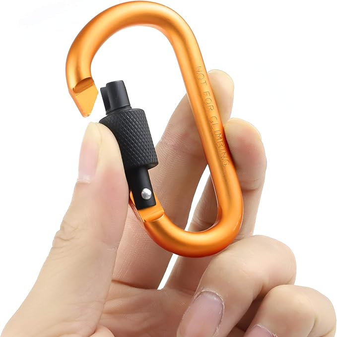 10 Pack Aluminum D Ring Key Rings Hiking Clips Locking Carabiner for Hiking Camping Fishing and Outdoor Use，Clips with Screw Gate Multicolored