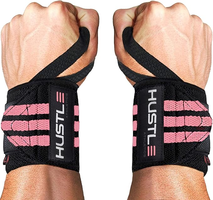 Hustle Athletics Wrist Wraps for Weightlifting – Max Wrist Support for Safe & Heavy Lifts, USPA Approved 18" & 12" Lengths, Thumb Loop Gym Straps for Powerlifting & Weight Lifting for Men and Women