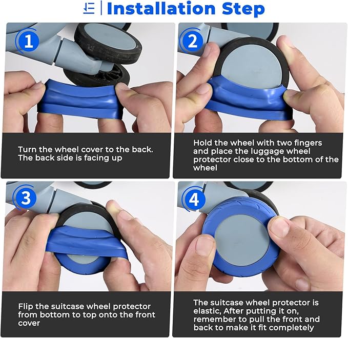 8 Pcs Upgrade Luggage Wheel Covers, Carry On Luggage Suitcases,Wear-Resistant, Anti-Noise, Silicone Wheel Protective Covers for 2-2.4" Spinner Wheel,Essential Travel Accessories (Blue)