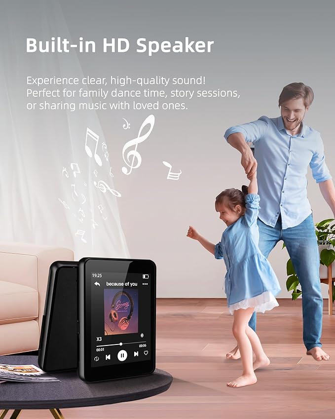 64GB Music Player with Bluetooth 5.3, 2.4" Portable MP3 Player with Speaker, FM Radio, Voice Recorder, E-Book, Full Touch Screen, Supports up to 256GB (Earphones Included)