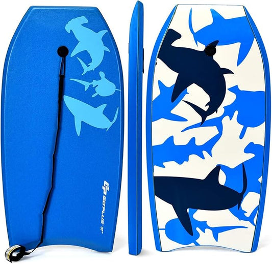 Goplus 41''/37''/33'' Lightweight Body Board for Beach, Surf Board with EPS Core, XPE Deck, HDPE Slick Bottom, Wrist Leash, Bodyboard for Kids Adults Surfing