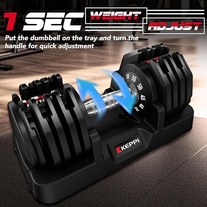 Keppi Adjustable Dumbbells Set-25lb/40lb/55lb/60lb, Anti-Slip Metal Fast Adjust Weight Handle, Exercise & Fitness for Full Body Workout - Adjustable Dumbbell Series