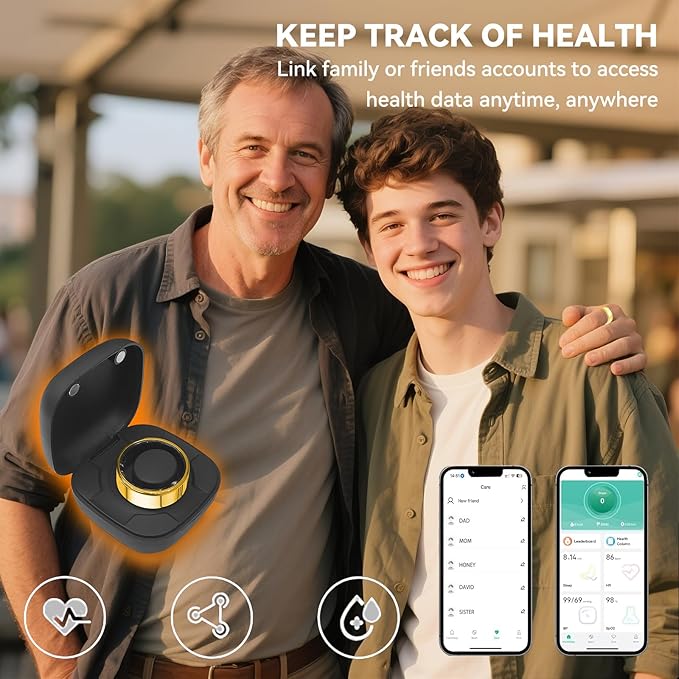 Smart Ring for Men Women with Black Charging Box, Bluetooth, Health Ring , IP68 Waterproof, Fitness Ring Tracks Heart Rate/Sleep/Steps/Sports Activities/Blood Oxygen,non-subscription app (Gold, 13)
