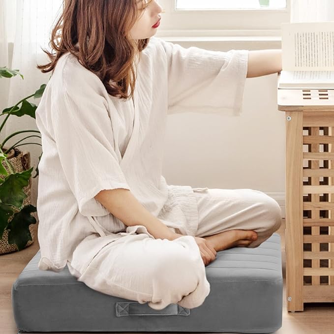 MeMoreCool Square Floor Pillow Seating for Adults Kids, Large Meditation Cushion Floor Pillow with Thick Foam & Soft Tufted Cover, Washable Big Pillow Seat Floor Cushion for Sitting Yoga, 22" Grey