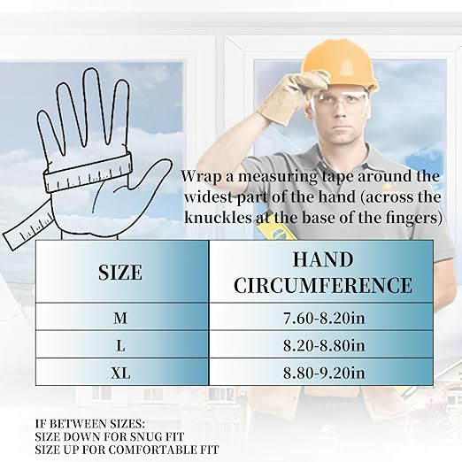 JUMPHIGH Work Gloves for Men, Heavy Ducty TPR Protector Impact Gloves, Anti Vibration, Abrasion Resistance, Flex Grip, Touch Screen (M)